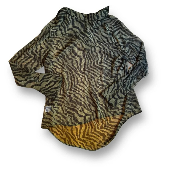 Retrofete Sheer Silk Button Up Shirt Animal Print Tiger black tan Size Large - Picture 6 of 9